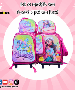 SET DE MOCHILA CON RUEDAS 3PCS CON LUCES