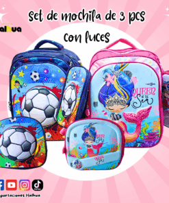 SET DE MOCHILA DE 3 PCS CON LUCES